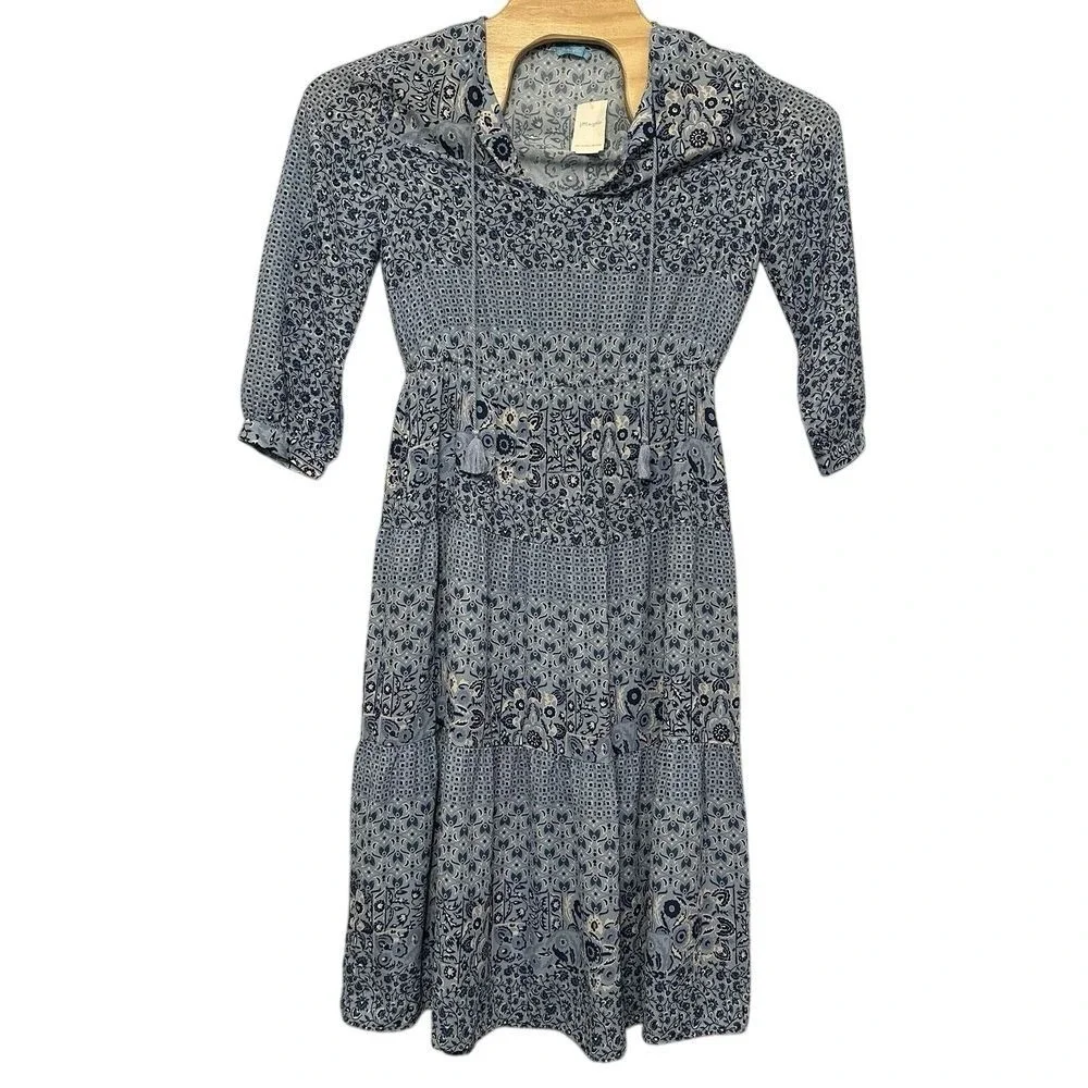 J. McLaughlin Hortense Dress Blue Denim Floral Midi Size‎ Small Long Sleeve NWT